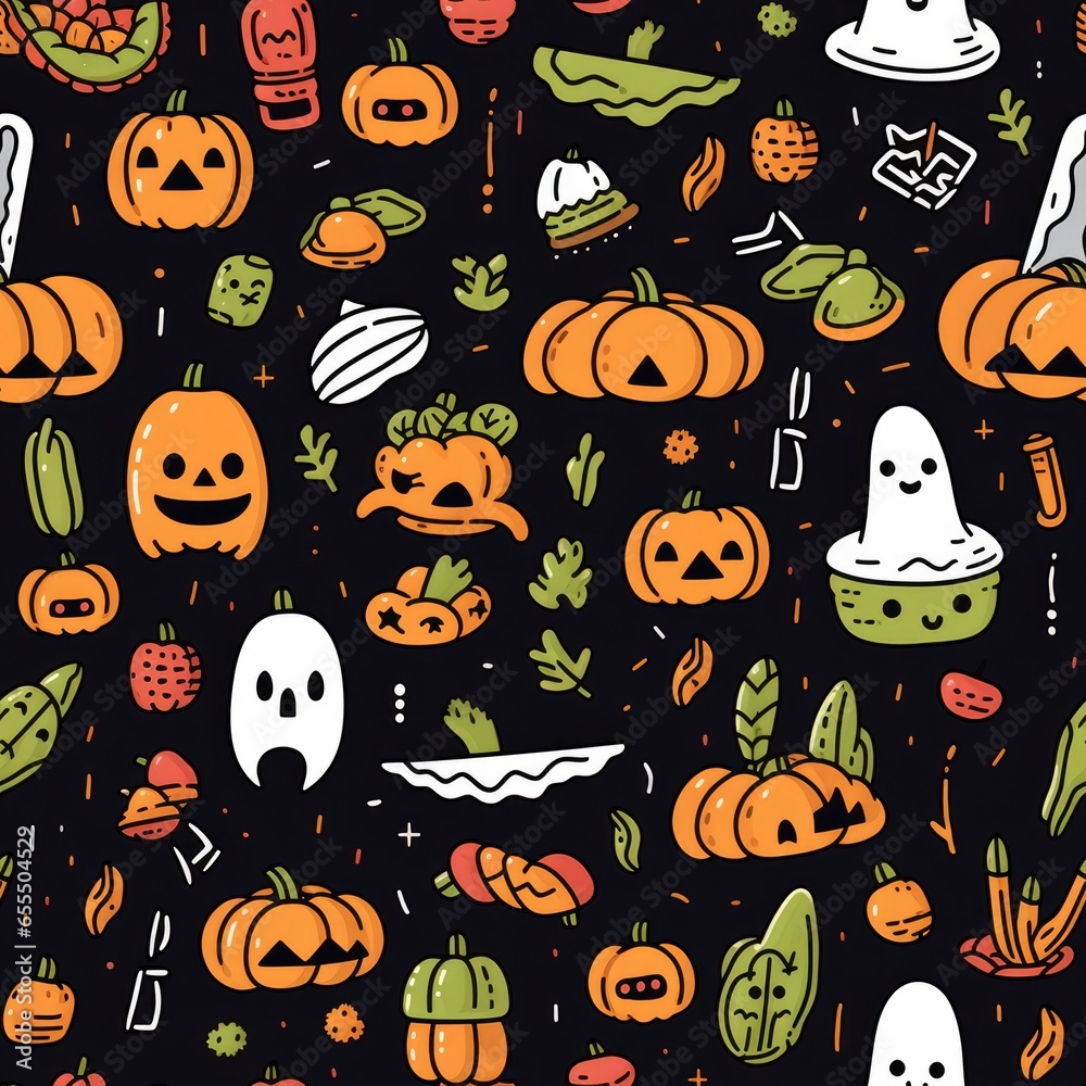 simple seamless doodle halloween themed pattern. AI Generative. simple seamless doodle halloween themed pattern. AI Generative.