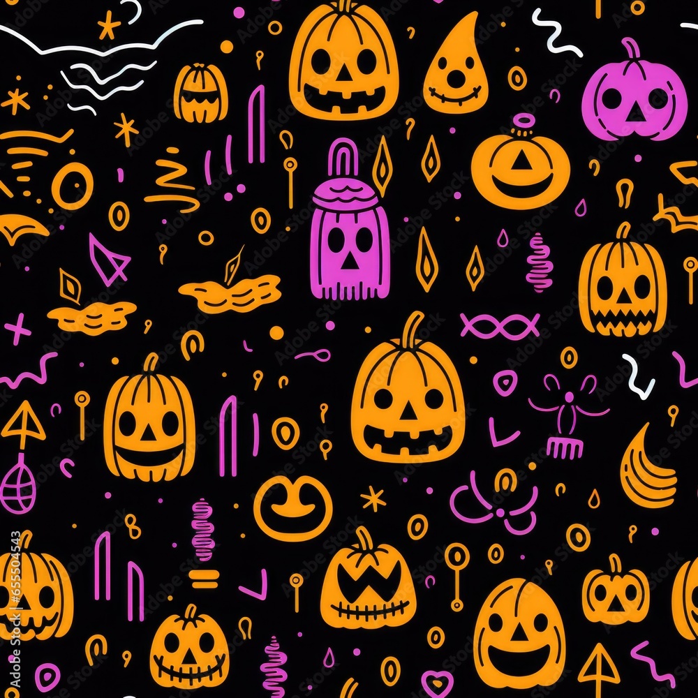 simple seamless doodle halloween themed pattern. AI Generative. simple seamless doodle halloween themed pattern. AI Generative.