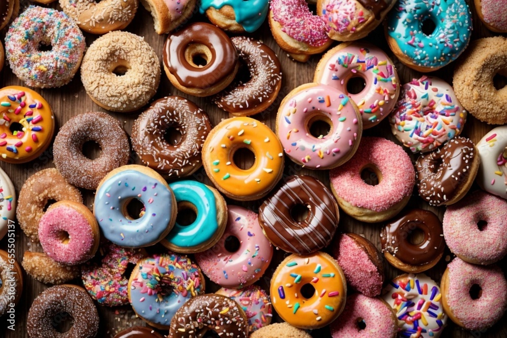 Delicious donuts of multicolored sweet doughnuts with sprinkle Delicious donuts of multicolored sweet doughnuts with sprinkle