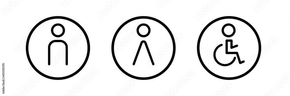 Icons for the toilet, restroom. A man is a girl and a disabled person. EPS10 Icons for the toilet, restroom. A man is a girl and a disabled person. EPS10