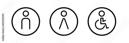 Icons for the toilet, restroom. A man is a girl and a disabled person. EPS10