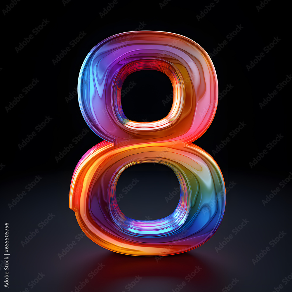 3d glossy abstract colourful holographic number 8 isolated on black background, 3d render 3d glossy abstract colourful holographic number 8 isolated on black background, 3d render
