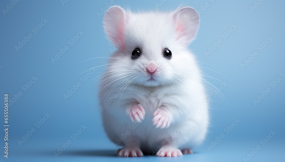 Cute small mammal, fluffy and young, sitting in studio portrait generated by AI