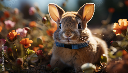 Fluffy rabbit sitting in meadow, enjoying the beauty of nature generated by AI