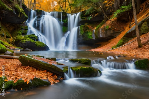 waterfall in autumn forest