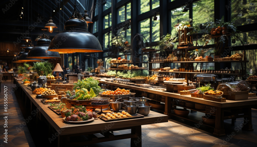 Freshness and abundance of gourmet food in a healthy eating store generated by AI