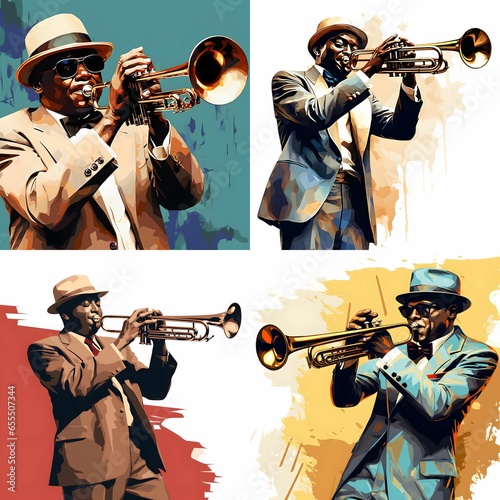 Clipart of a trumpet player performing in a jazz quintet Generative AI