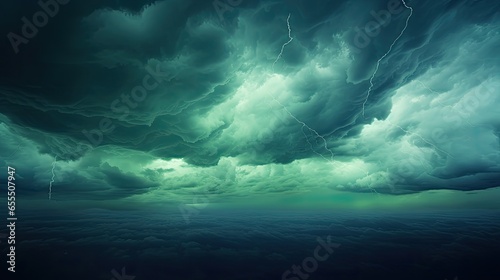 Gloomy Drama: Dark Teal Sky with Heavy Thunderclouds 