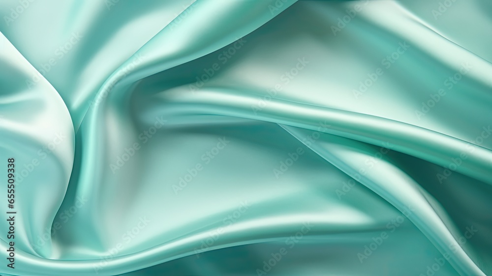 Luxury Teal Silk Satin with Light Green and Blue Folds
