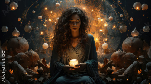 A spiritual woman lights candles