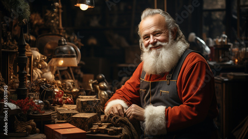 Santa Claus Working in his Workshop. Generative AI. © Andy Dean