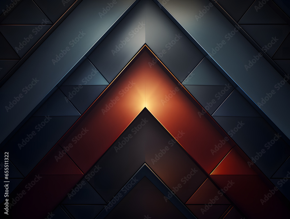 Abstract polygonal technology background with arrows and colourful lights. - obrazy, fototapety, plakaty 