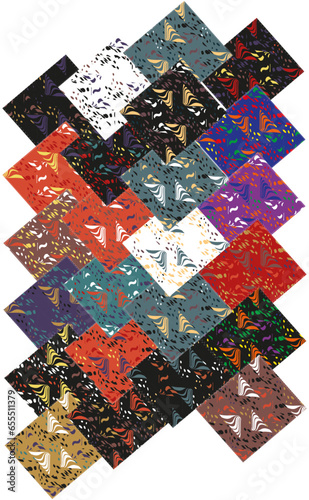 A patchwork pattern of many elements.