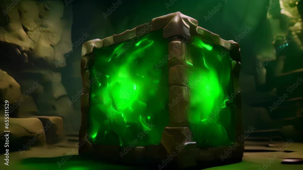 Green Gelatinous Cube Monster in a Spooky Dungeon. Creepy Trapped