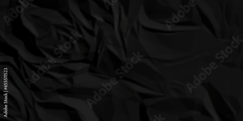 Dark crumple black fabric paper wrinkled poster template ,blank glued creased paper texture background. black paper crumpled backdrop background. used for cardboard and clarkboard.