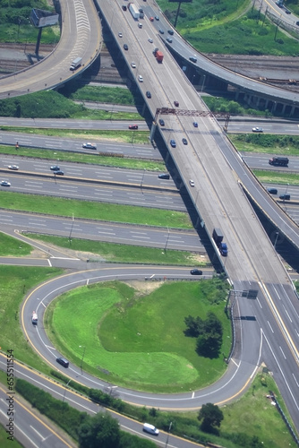 light highway traffic commute from above for commute travel-  interstate 95 and new jersey turnpike