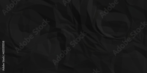 Dark crumple black fabric paper wrinkled poster template  blank glued creased paper texture background. black paper crumpled backdrop background. used for cardboard and clarkboard.