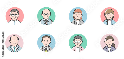 中年ビジネスマン男女のアイコンイラストセット
