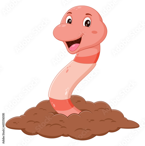 Funny cartoon earthworm. Vector illustration