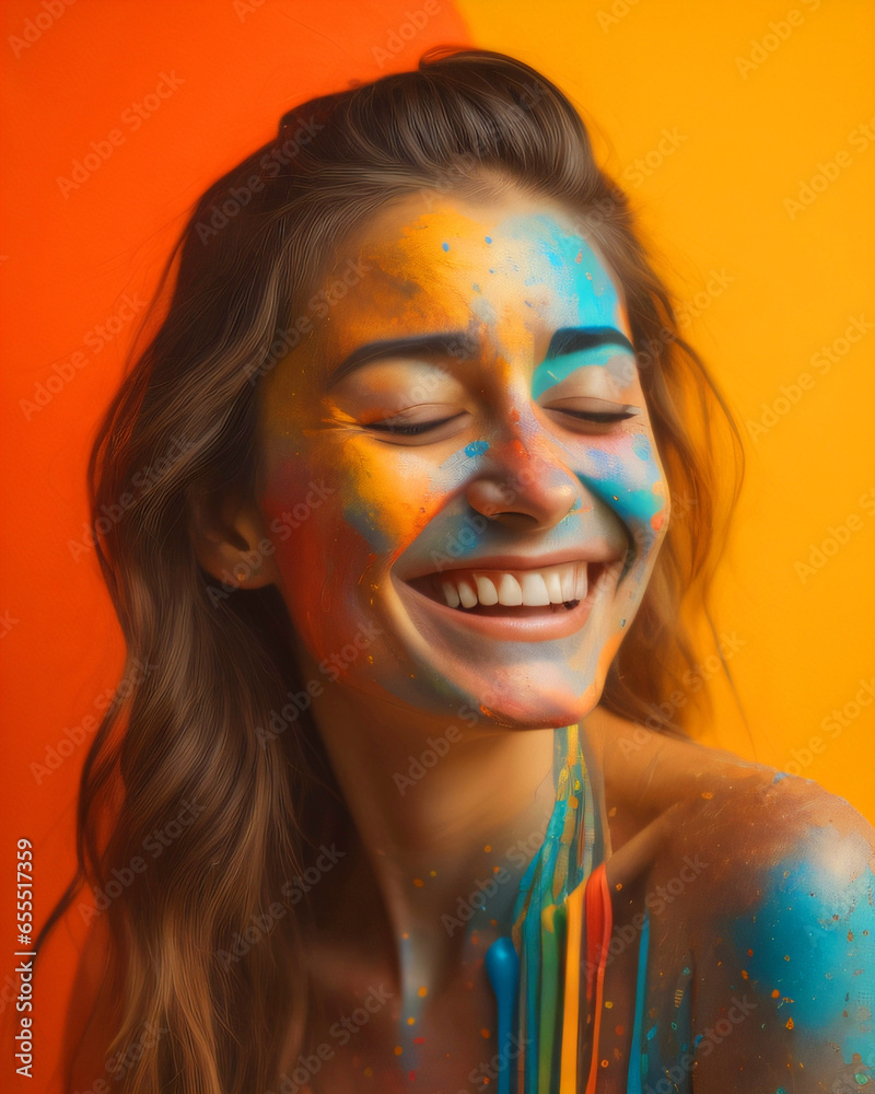 portrait of a person with painted face  (LGBT, Pride, queer, rainbow colors, body painting, orgullo lgbt)