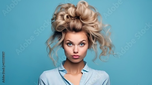 woman in messy blonde hair photo
