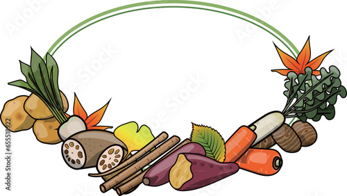 ポップな根菜のフレームのイラスト素材