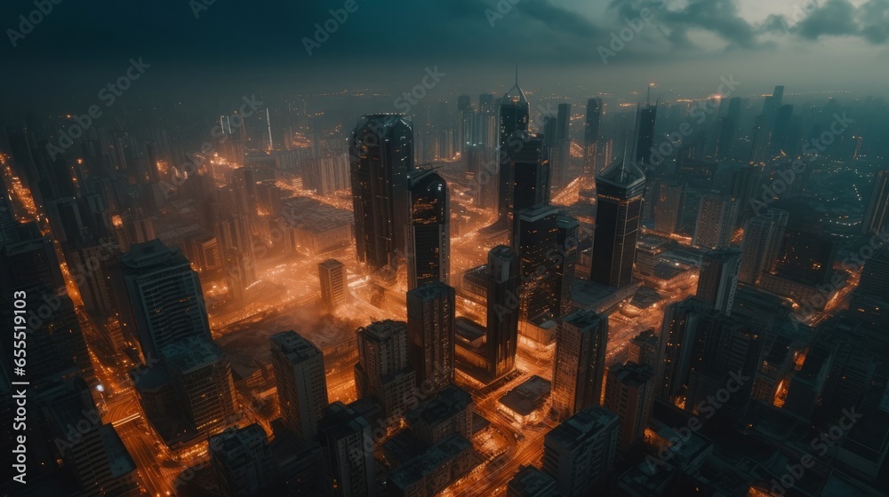 Captivating Urban Spectacle: The Enchanting Skyline and Cityscape at Dusk, Embracing Mesmerizing Sunset Views and Architectural Wonders, generative AI