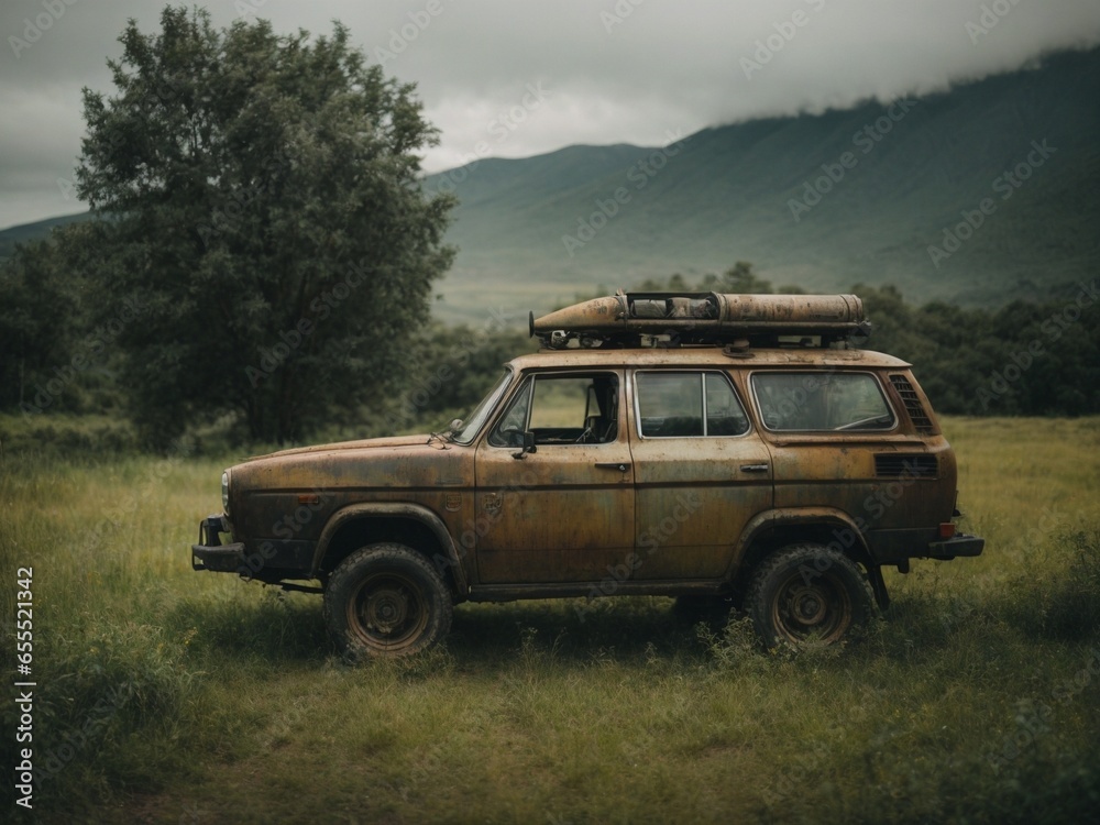 Post apocalyptic vehicle in nature