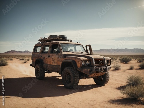 Post apocalyptic vehicle in desert