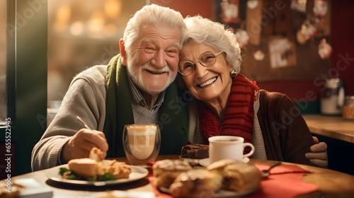 Elderly couple having christmas brunch