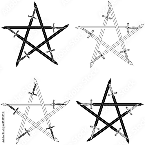European medieval sword vector design, Ancient swords forming a star