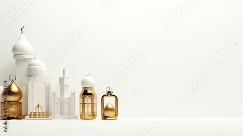 Eid mubarak and ramadan kareem greetings with islamic lantern and mosque. Eid al fitr background