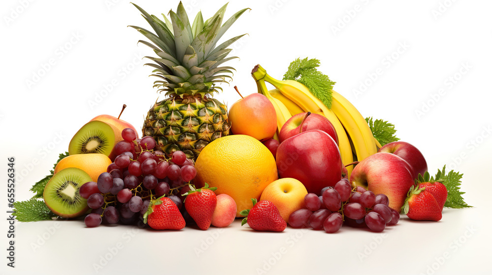 Different types of fruits for health Complete with vitamins, minerals, and dietary fiber as your body needs. photography, 8k.