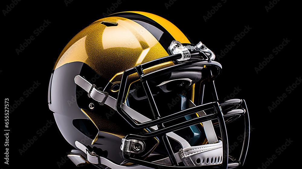 A yellow & black American football helmet isolated on white background. football helmet. Generative Ai A yellow & black American football helmet isolated on white background. football helmet. Generative Ai