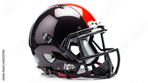 A red & black American football helmet isolated on white background. football helmet. Generative Ai