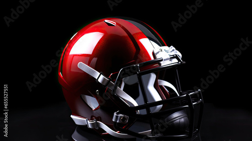A red football helmet on a black background. Generative Ai