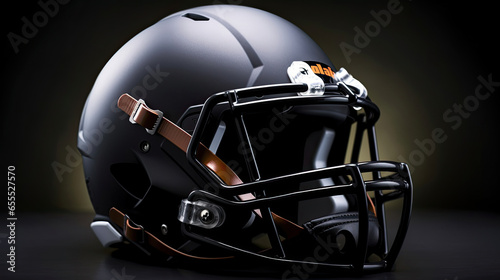 American football background with ball and black helmet. football helmet. Generative Ai