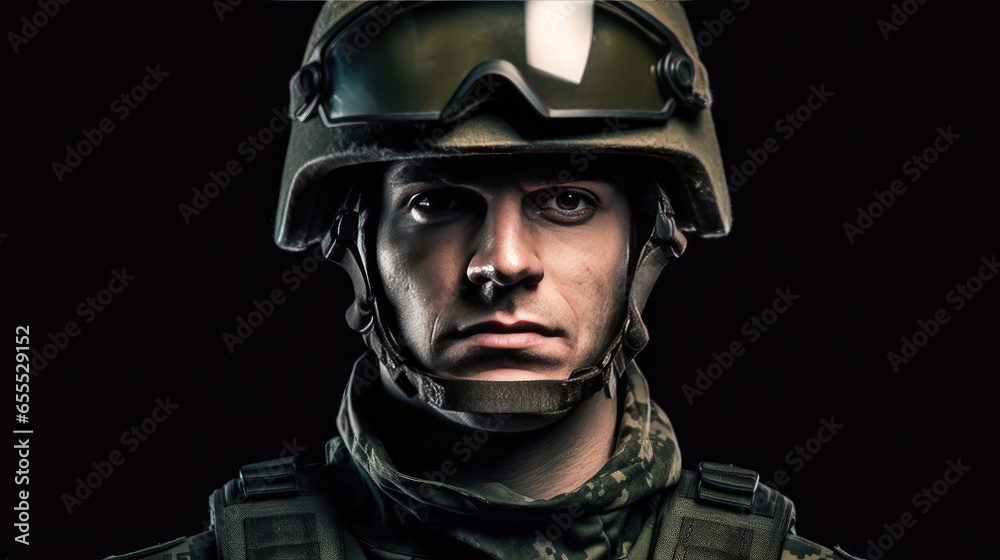 A male wearing green military helmet. Generative Ai A male wearing green military helmet. Generative Ai