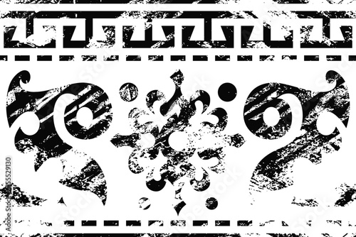 Seamless pattern, ethnic background on the theme of Turkic art, grunge texture, vector design