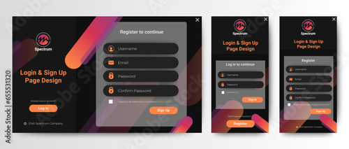 Set of Sign Up and Sign In forms. Black gradient. Mobile Registration and login forms page. Professional web design, full set of elements. User-friendly design materials.