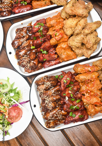 Chicken wings with BBQ sauce, broaster, buffalo, traditional Peruvian spice