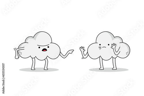 Cute cloud cartoon character arguing with one another