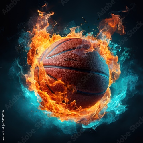 an image of a basketball ball that is full of splashes of colors, in the style of smokey background, realistic still lifes with dramatic lighting, dark cyan and amber, mythological symbolism photo