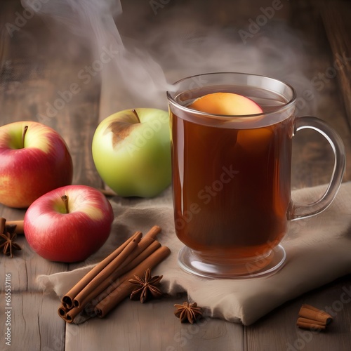 A cup of steaming hot apple cider with a cinnamon stick1