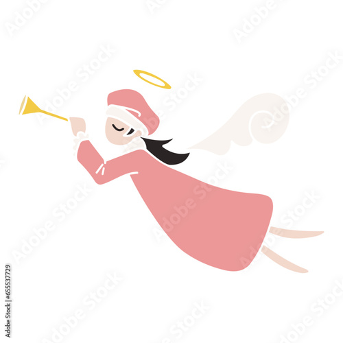 ラッパを吹く天使のイラストアイコン、ベクター