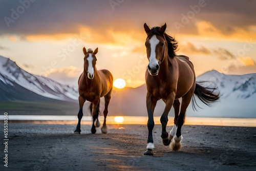 horse at sunset generated by AI