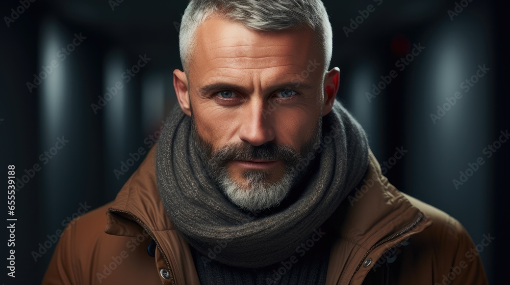 Portrait of middle aged caucasian man wearing winter clothes, Winter clothing concept. Portrait of middle aged caucasian man wearing winter clothes, Winter clothing concept.