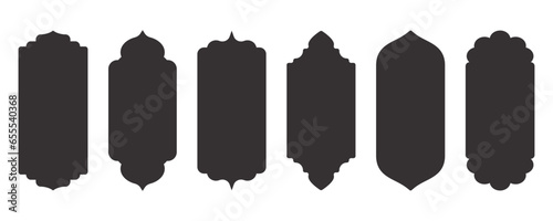 Ramadan frame shape. Islamic window and door icons set. Arabic oriental arches. Silhouettes of arabesque traditional templates. Vector