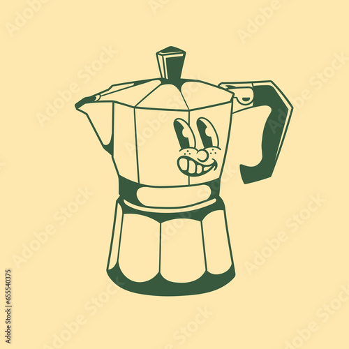 Vintage character design of a moka pot espresso