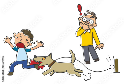 飼い犬に咬みつかれる男性と飼い主